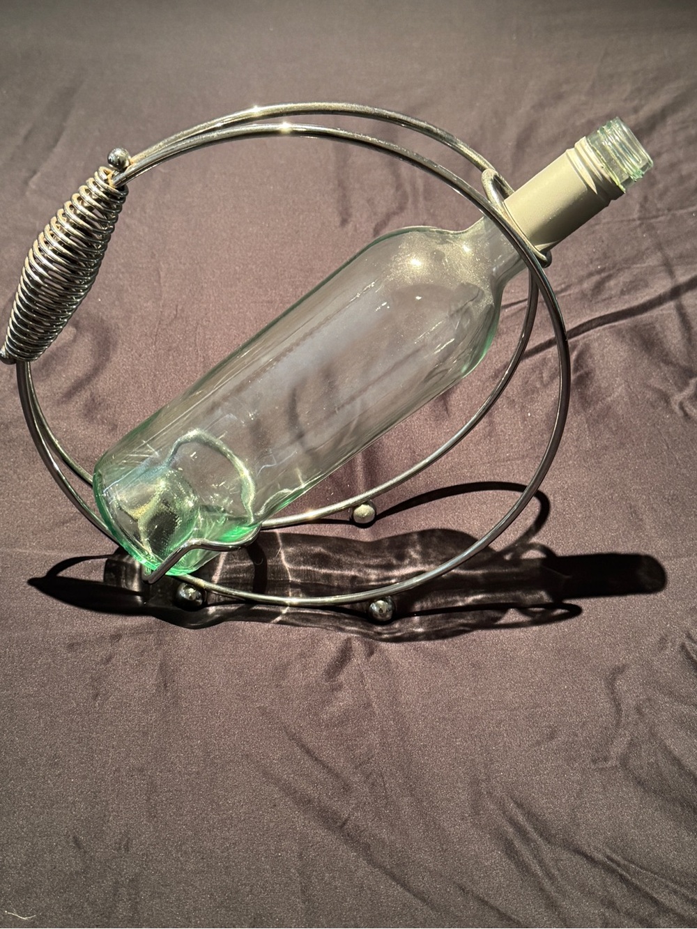 Vintage Atomic Style Mid-Century Metal Wine Bottle Holder( glass bottle not inc)